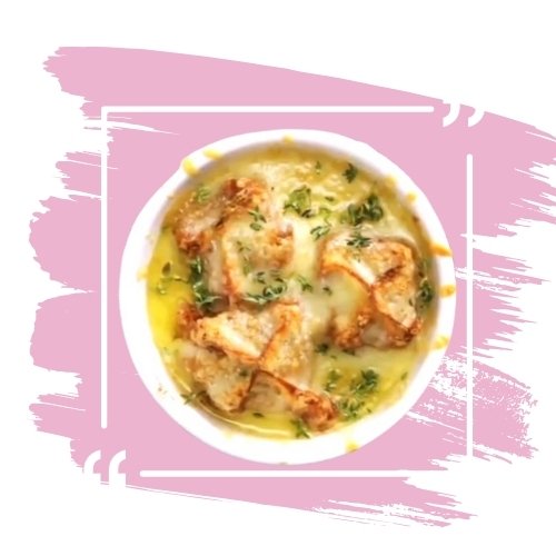 French onion dumpling soup with cheese